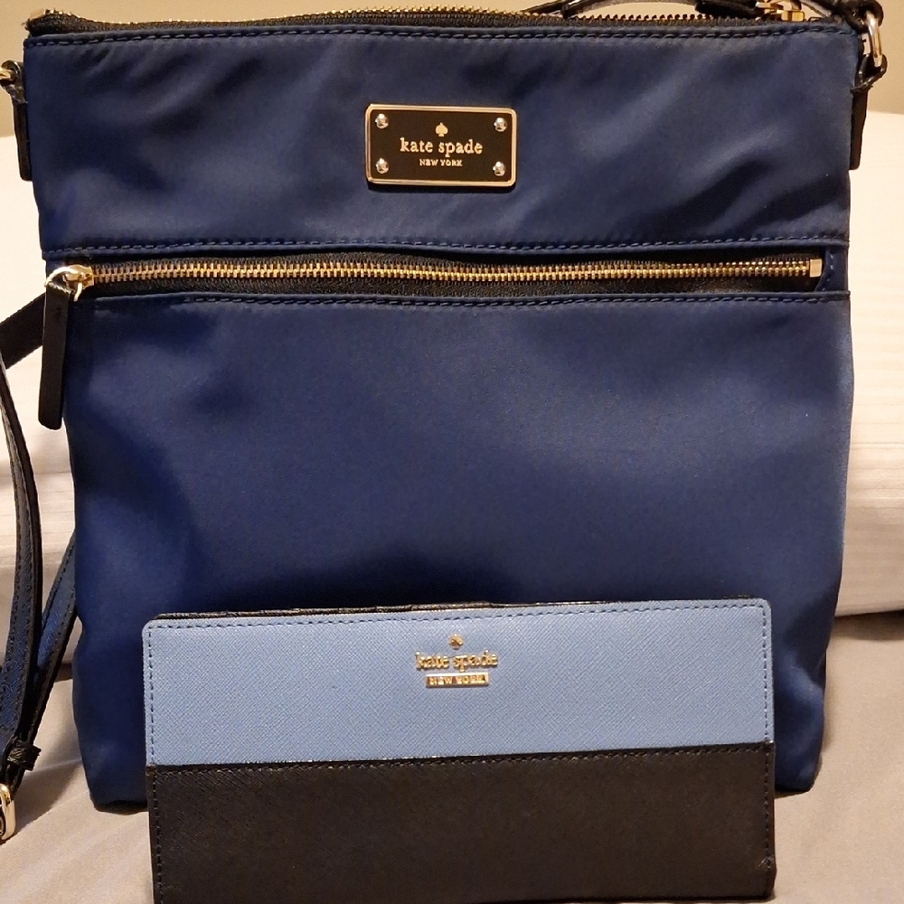 Kate Spade Crossbody Bag in Blue and Black with Gold Accents